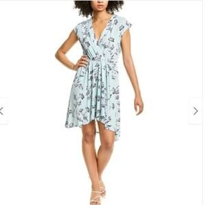 BCBGMaxAzria V Neck Floral Faux Wrap Printed Dress Size L NEW with Tags